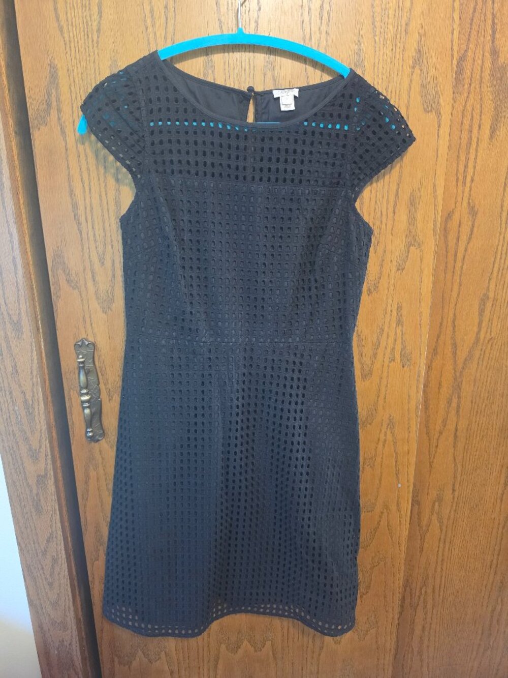J.Crew Black Geometric Eyelet A-Line Cap Sleeve Dress Little Black Dress 6